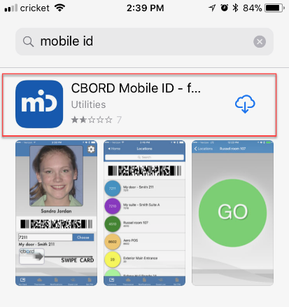 View of Mobile ID app