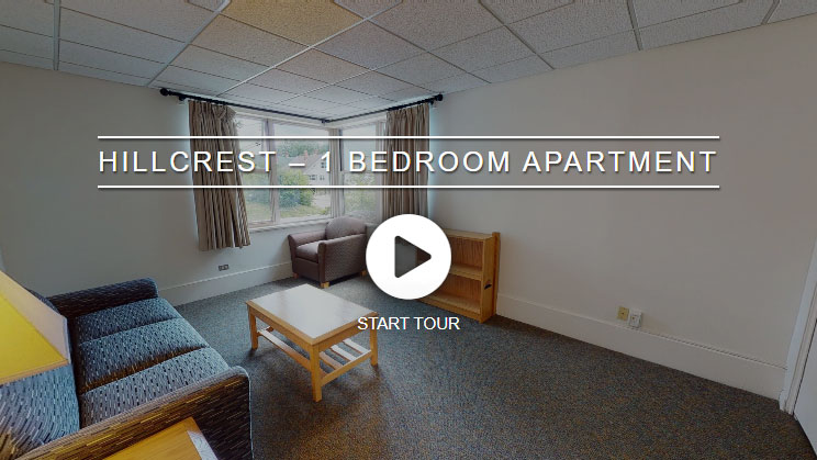 View virtual tour of Hillcrest one bedroom apartment in full screen